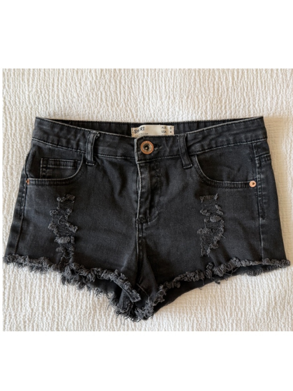 Cotton On black denim distressed cut-off shorts - 4